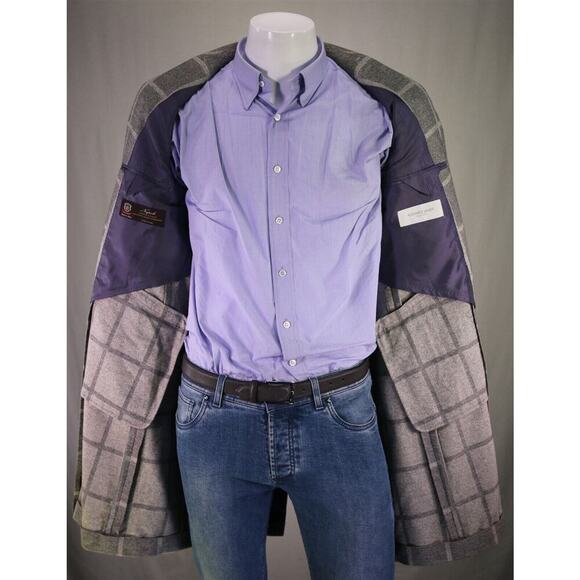 Richard James Gray/White Windowpane 3-Btn Wool Overcoat Coat 38R - Picture 7 of 11